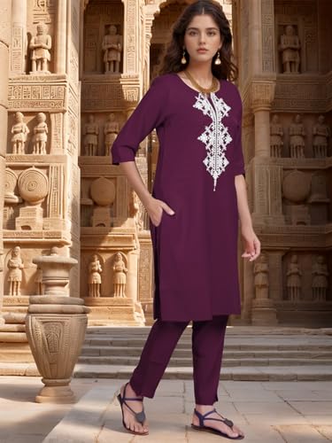 Shienzy Womens Cotton Blend Emroidered Kurta Pant Set | Ethnic Wear For Festive & Casual | Stylish Straight Fit | Elegant Indian