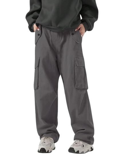 Greciilooks MenS Loose Low Rise Cargo Pants | Baggy 6 Pocket Lower Pant | Casual Cotton Pents | Formal Trousers Grey
