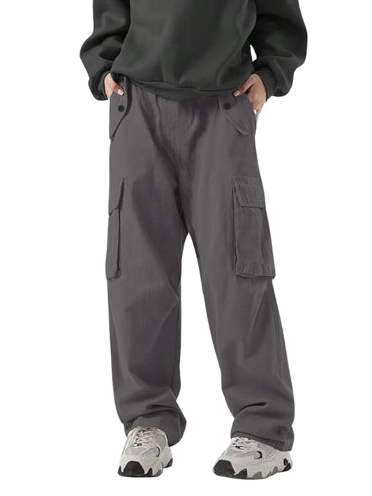 Greciilooks MenS Loose Low Rise Cargo Pants | Baggy 6 Pocket Lower Pant | Casual Cotton Pents | Formal Trousers Grey