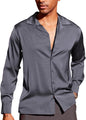 CB-COLEBROOK Men Luxury Satin Silk Dress Shirt - Long Sleeve, Satin, Shiny Button Down, Prom, Wedding Party Shirt (in, Alpha, 2X