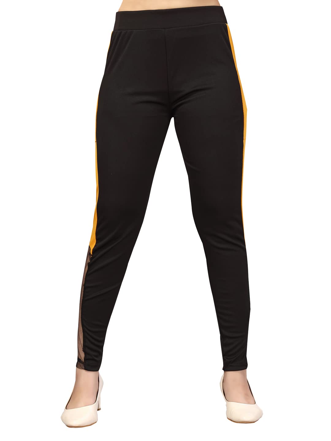 Aarika Girls Regular Track Pants(Black-Mustard_13 Years-14 Years)