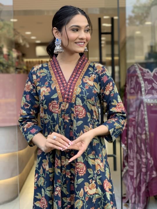 Lookmark WomenS Cotton Blend Floral Printed Kurta Plazzo Set With Dupatta Suitable For Every Indian Occasion (Az-Lm-Og-Ks2171 N