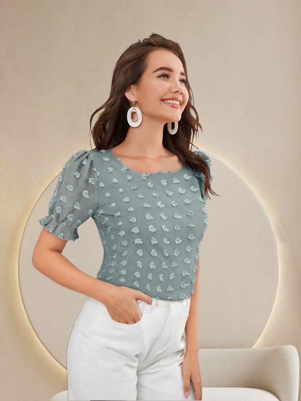 Toochki Womens Sea Green Dobby Georgette Woven Straight Western Top | Winter Top | Western Top | Top for Women | Latest Women T