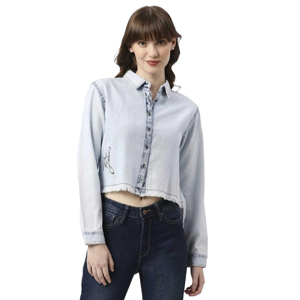 Pepe Jeans Solid Regular Neck Cotton WomenS Casual Wear Shirt (Blue,Large)