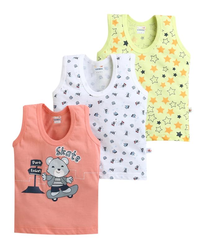 BUMZEE Lime Green & White Boys Vest Pack of 3 Age - 3-6 Months (Peb9597B-grn.wht)
