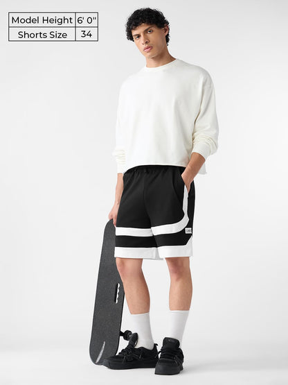 The Souled Store Black Factor Men and Boys Drawstringed Solid Regular Fit Knee Length Cotton Bermuda Shorts