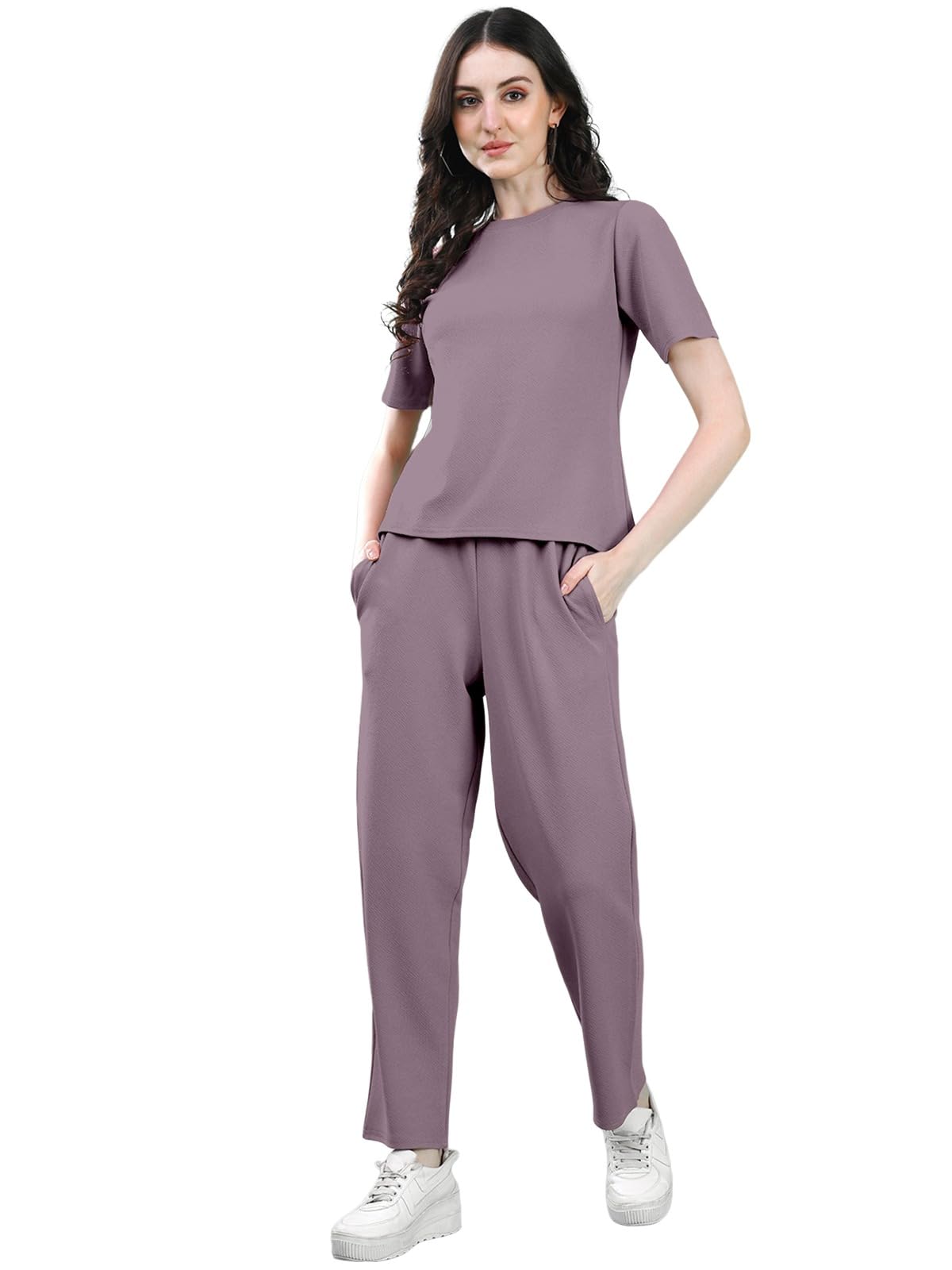 Selvia Co-Ords Set For Women|Lycra Top & Trouser Set|Casual Co-Ords Set For Women|Solid Two Piece Co-Ord Set|Sports Wear Co-Ords