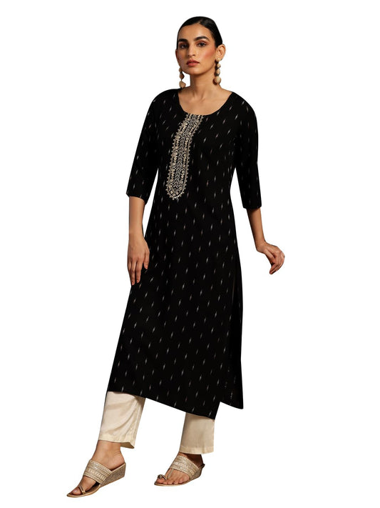 Libas Black Yoke Design Cotton Straight Kurta