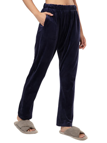 Nykd Stylish Everyday Casual Night Wear Solid Velvet Pyjama/Pajama For Women With Elastic Waist, Pockets, Relaxed Fit Pajamas, N