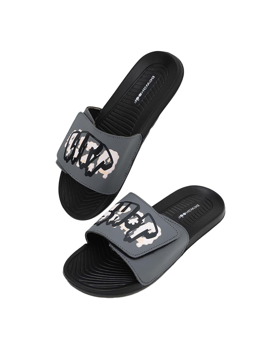 Bewakoof MenS Black Litt Shit Printed Velcro Sliders_659667_Black_Uk10