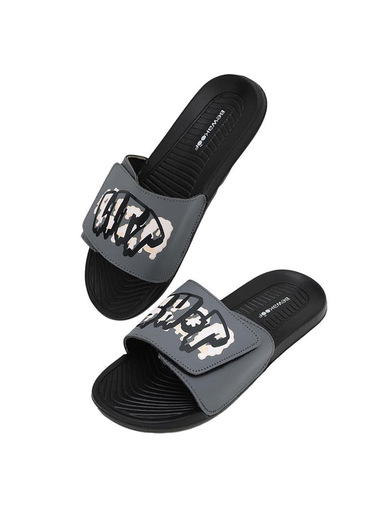 Bewakoof MenS Black Litt Shit Printed Velcro Sliders_659667_Black_Uk6