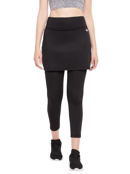 Clovia Womens Snug-Fit High Rise Active Skirt with Attached Tights (AB0117P13_Black_M)
