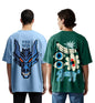 Veirdo Mens 100% Cotton Oversized Baggy Fit Drop Shoulder Graphic Printed Short Sleeve T-Shirt Combo