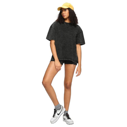 Bewakoof Womens Acid Wash 100% Cotton T-Shirt- Loose Fit, Round Neck, Half Sleeves