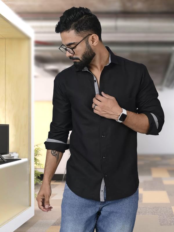 Tee Projekt Shirt for Men Cotton Spread Collar Button Down Long Sleeve Shirt Home, Regular, Home (Pack of 1)
