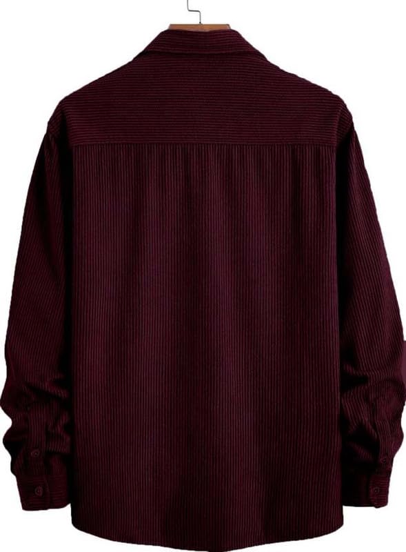 Deelmo MenS Full Sleeve Corduroy Shirt | Stylish Textured Casual Button-Down Shacket For Autumn Winter | Dual Pocket Front Desig