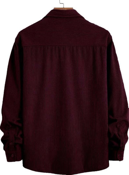 Deelmo MenS Full Sleeve Corduroy Shirt | Stylish Textured Casual Button-Down Shacket For Autumn Winter | Dual Pocket Front Desig