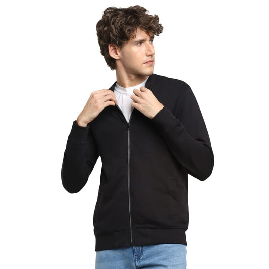 Bewakoof Mens Solid Regular Fit Full Sleeve Round Neck Unbrushed Fleece Sweatshirt Black