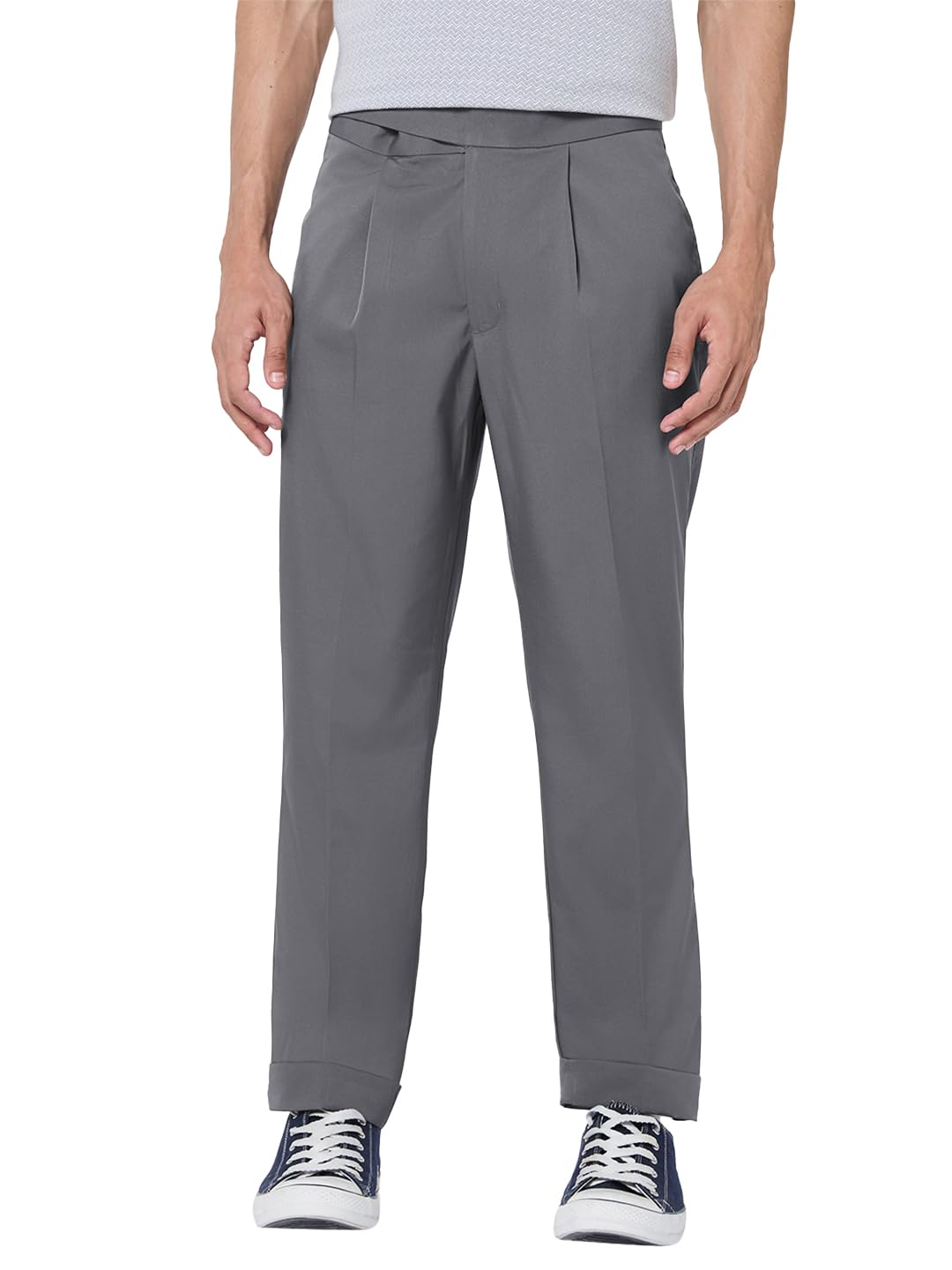 Bewakoof Mens Solid Regular Fit Cotton Lycra Blend Pant_677458_Grey_32