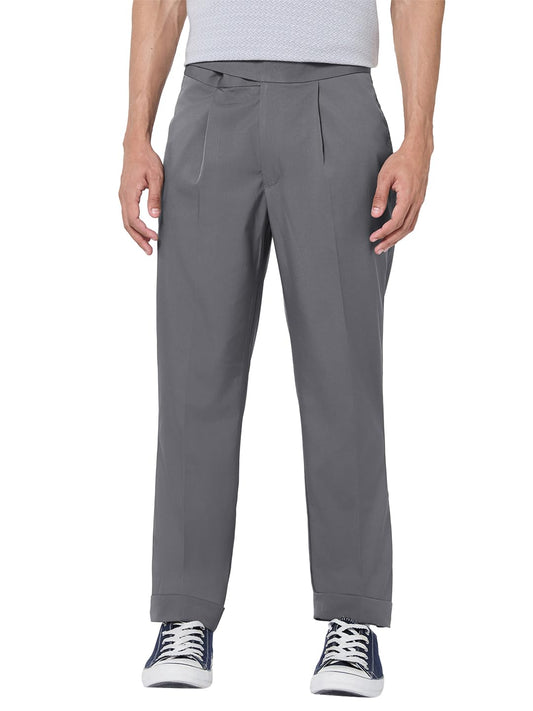 Bewakoof Mens Solid Regular Fit Cotton Lycra Blend Pant_677458_Grey_32