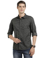 Turtle Men 100% Cotton Slim Fit Grey Printed Full Sleeve Casual Shirt