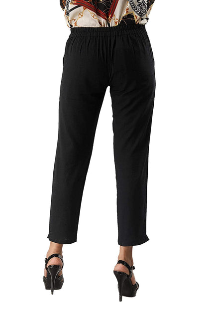 Digital Shopee Women Cotton Regular Fit Elastic Waist Casual Ankle Pant Trouser With Two Side Pocket Black