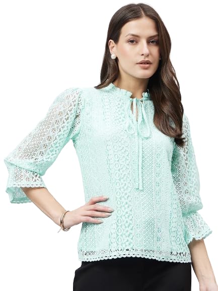 Style Quotient Women Summer Blue Lace Caual Top
