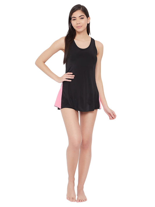 Clovia Womens Padded Swimdress with Attached Swimwear Bottom (SM0096D13_Black_XXL)