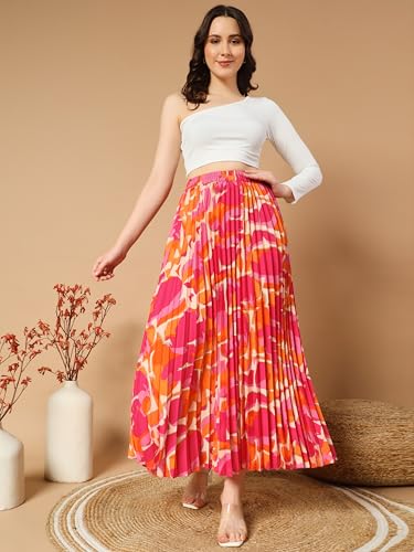 Kzully Women Polyester Crepe Western Maxi Skirt Orange