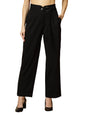 Womens Wide Leg Pants | Solid Black Stretchable Polyester Trousers | Stylish Korean Clothing | Flared, Straight Fit, Baggy, and