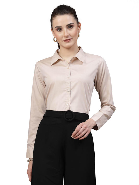 Style Quotient Women Solid Beige Regular Formal Shirt