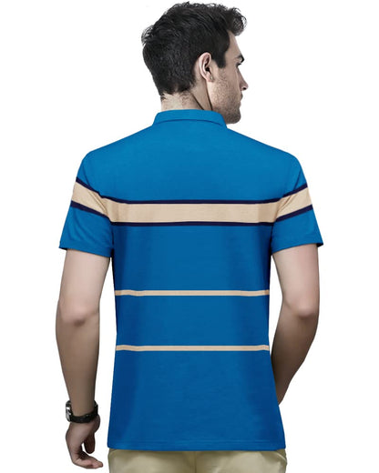 Eyebogler MenS Trendy Polo Neck Half Sleeves Striped Regular Fit T-Shirt