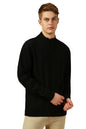 Dennis Lingo Men Black Solid Slim Fit Full Sleeve Mock Collar Pullover Sweater