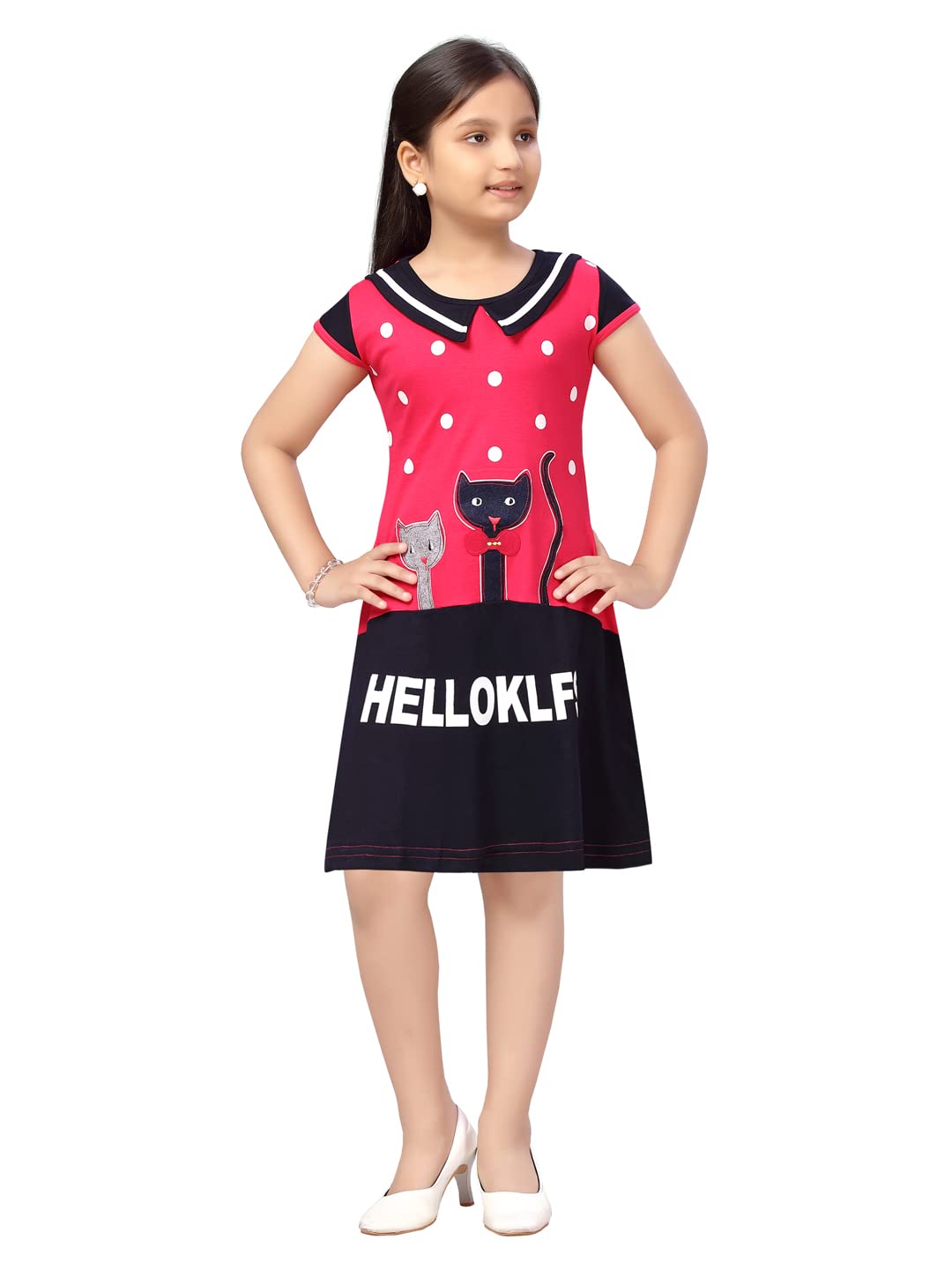 Aarika Girl's Cotton Blend Fit and Flare Knee-Length Dress (FK-P-1116_Rani_22)