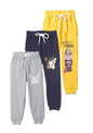 T2F Girls Regular Fit Printed Cotton Joggers Track Pants (Pack of 3)