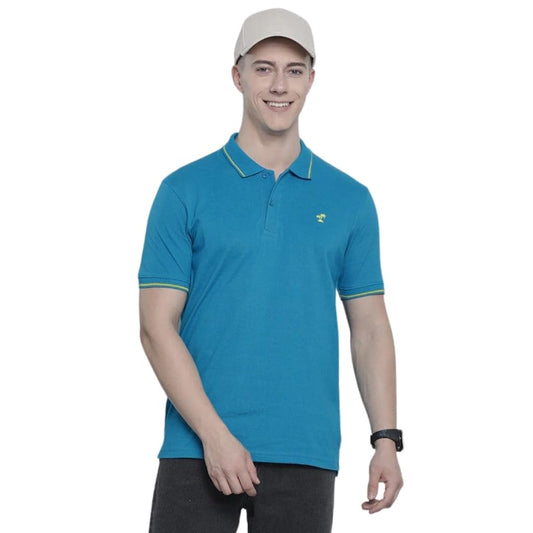 The Indian Garage Co Men Slim Fit Solid Polo Collar Tshirt Blue