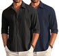 Deelmo Combo Of MenS Casual Button Down Shirts Long Sleeve Linen Shirt Fashion Textured Summer Shirts Pack Of 2 Black - Navy Bl