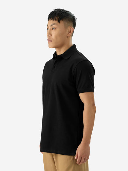 The Souled Store Solids: Black Short Sleeve Collared Neck Regular Fit Cotton Polos for Men and Boys