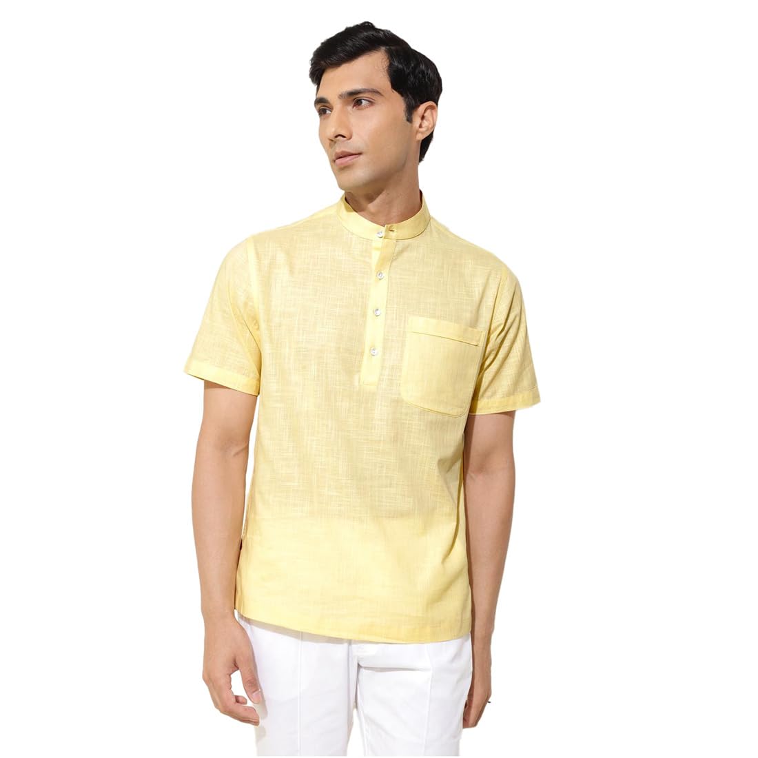 Fabindia Yellow Cotton Comfort Fit Mid Placket Shirt