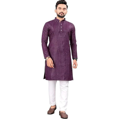 Fashion Gallery MenS Stylish Lurex Stripe Straight Knee Length Kurta -| Mens Kurta| Ethnic Wear | Lurex Fabric Kurta For Men (M