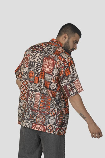 Brown Culture MenS Cotton Blend Abstract Print Shirt With Spread Collared Half Sleeves Standard Length And Button Down Closure