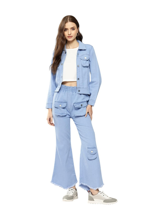 Aarika Womens Casual Wear Blue Colour Solid Denim Co-Ord Set (S-L)
