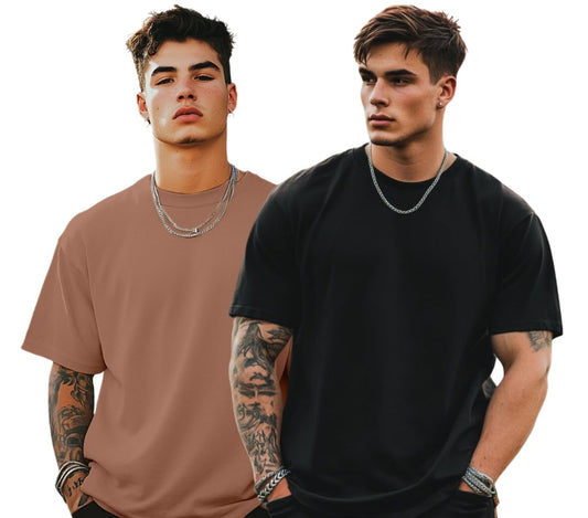 Veirdo Mens Vivamaginta Oversized Baggy Fit Drop Shoulder Short Sleeve Round Neck Solid Cotton T-Shirt