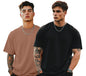 Veirdo Mens Vivamaginta Oversized Baggy Fit Drop Shoulder Short Sleeve Round Neck Solid Cotton T-Shirt