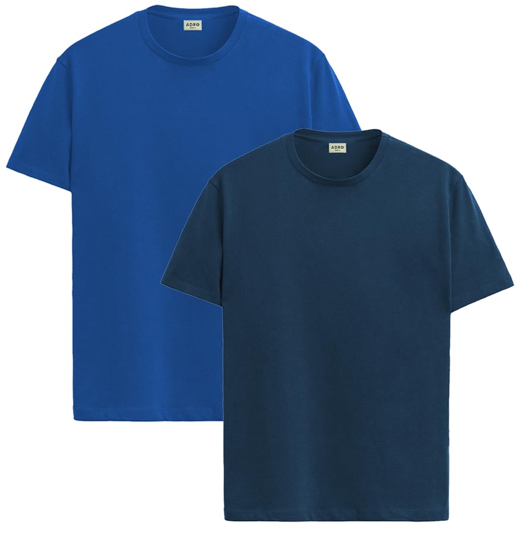 ADRO Mens T Shirts | Solid Tshirts for Men | Pure Cotton Lycra Fabric | 4 Way Stretch Smart tech Tshirt | Pack of 2 Round Neck T