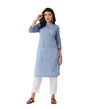 Fabindia Blue Cotton Slim Fit Knee Length Kurta