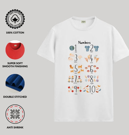 ADRO T Shirts for Boys & Girls || Learning Numbers Printed T-Shirt || Ages 3-14 || 100% Cotton Round Neck Tshirt for Boys & Girl