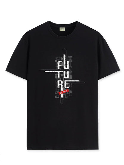 ADRO Men's Graphic Printed 100% Cotton T-Shirt - Regular Fit, Printed T-Shirts for Men (RN24-FTR-BL_Black)