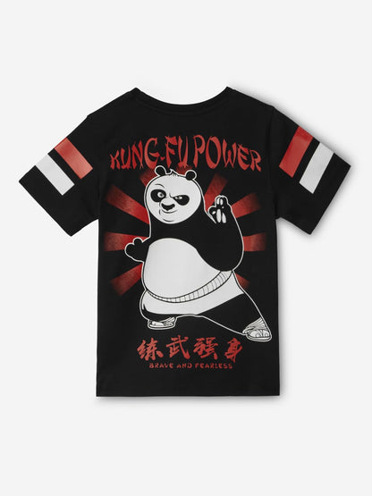 The Souled Store Kung Fu Panda: Power Boys Short Sleeves Round Neck Black Graphic Printed Regular Fit Cotton T-Shirts (2-8 Yrs)