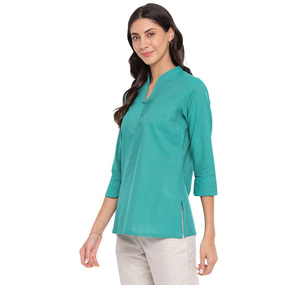 Fabindia FabBasics Women Cotton Blend Solid Slim Fit Short Kurta